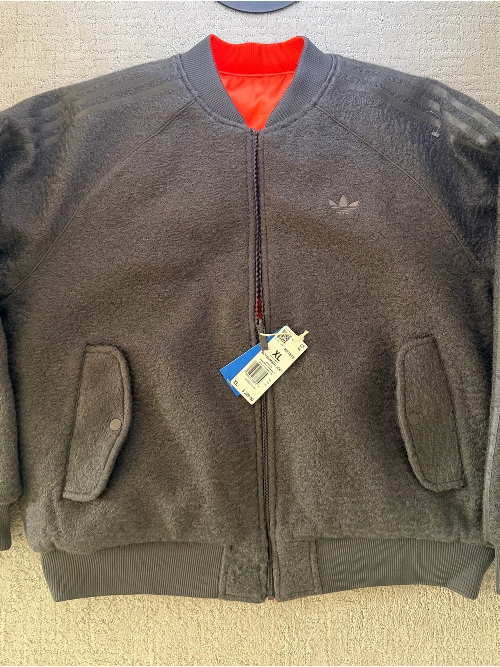NWT Adidas Reversible Bomber Jacket Grey/Orange Men’s XL KR7618